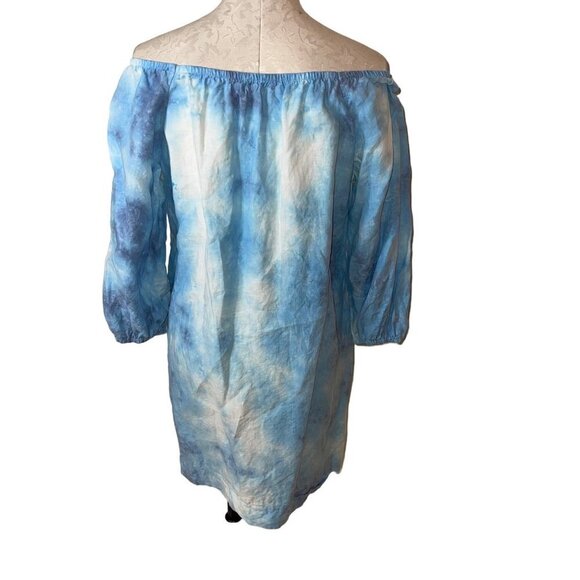 River Sky Womens Dress Size Medium Blue Linen Melody Off The Shoulder Tie Dye - Picture 6 of 7